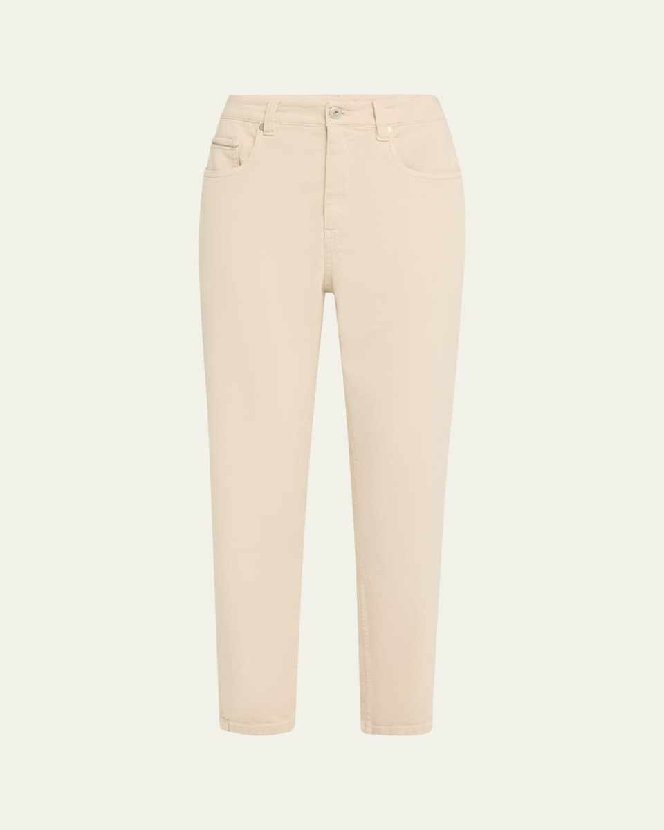 Garment Dyed Twill Tapered-Leg Jeans With Monili Trim